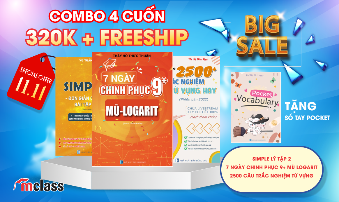 COMBO 7 NGÀY CHINH PHỤC 9+ MŨ LOGARIT+ SIMPLE LÝ TẬP 2+ 2500 CÂU TRẮC NGHIỆM TỪ VỰNG- tặng sổ tay poket
